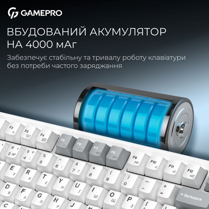 Клавіатура GamePro Asgard Yord Wireless/Bluetooth/USB UA Blue (MK266BL) зображення 10
