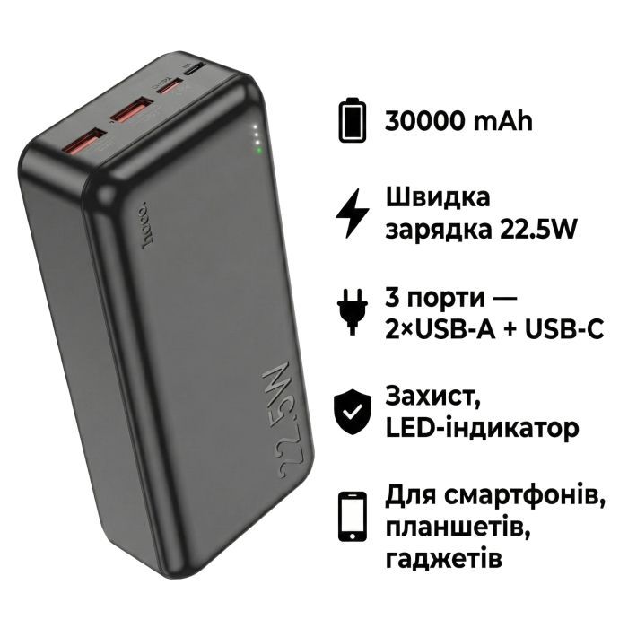 Батарея універсальна HOCO 30000mAh Astute 22.5W PD QC Black (J101B / 714732) зображення 4