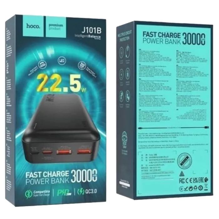 Батарея універсальна HOCO 30000mAh Astute 22.5W PD QC Black (J101B / 714732) зображення 5
