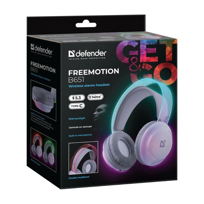 Навушники Defender FreeMotion B651 Bluetooth RGB White (63651) зображення 7