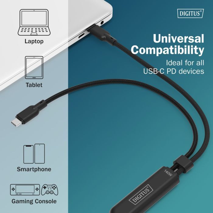 Дата кабель USB-C to 2xUSB-C 1.8m 140W black Digitus (AK-300170-018-S) зображення 5