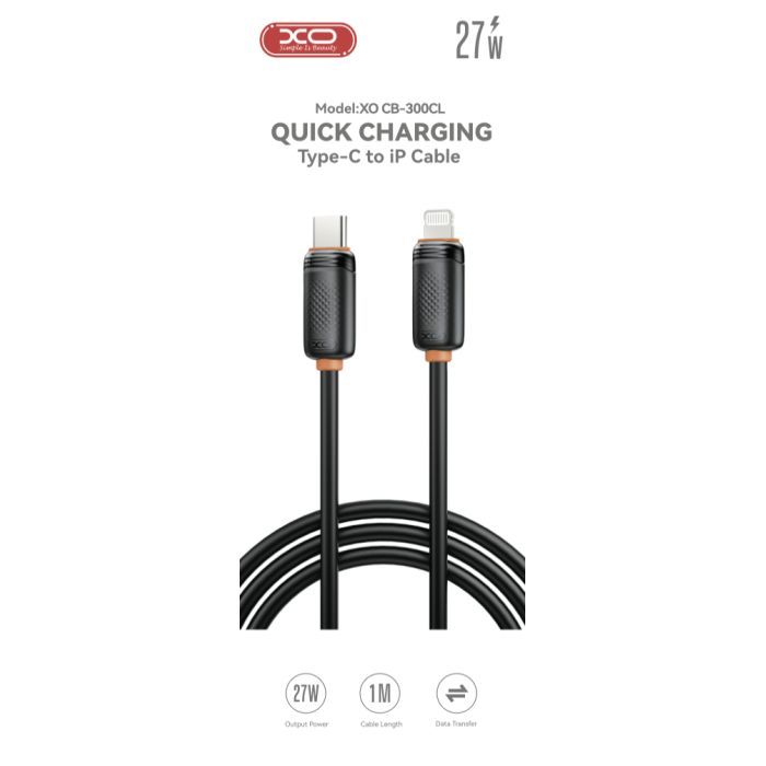 Дата кабель USB-C to Lightning 1.0m 27W black XO (XO-CB-300CL-BK) изображение 2