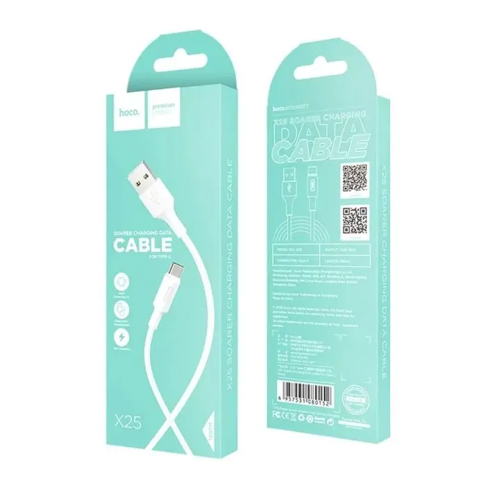 Дата кабель USB 2.0 AM to USB-C 1.0m 2A X25 white HOCO (6957531080152) изображение 5