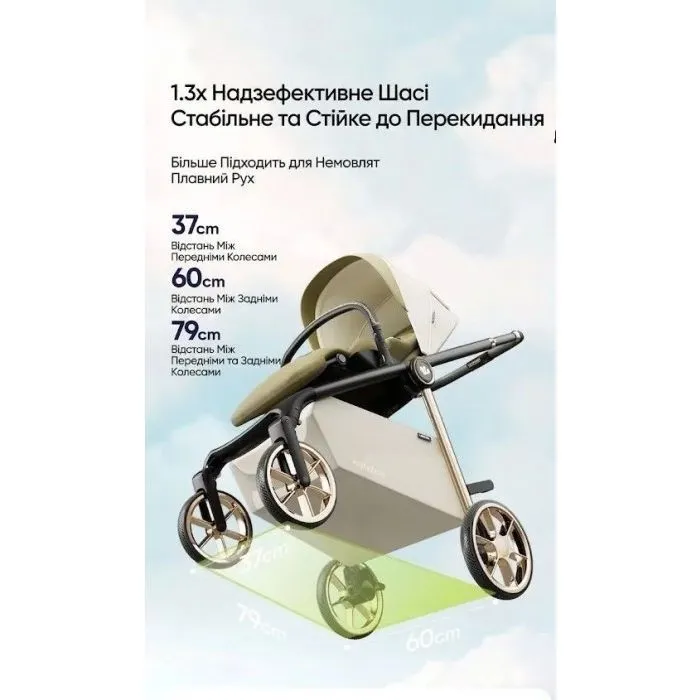 Коляска Kidilo 2в1 Haolaifu H3 Khahi Хакі (6928270766423) (1195571) изображение 14