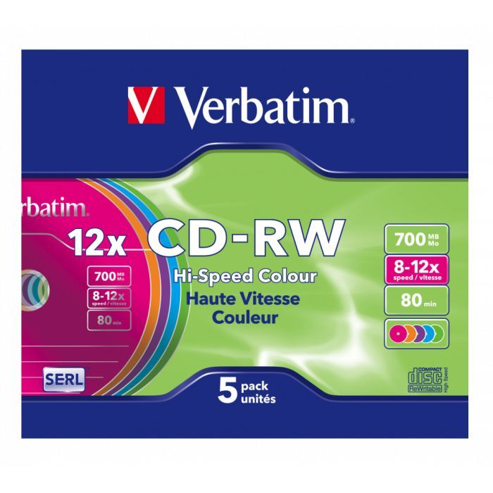 Диск CD Verbatim CD-RW 700Mb 12X SlimBox 5шт Color (43167) изображение 7
