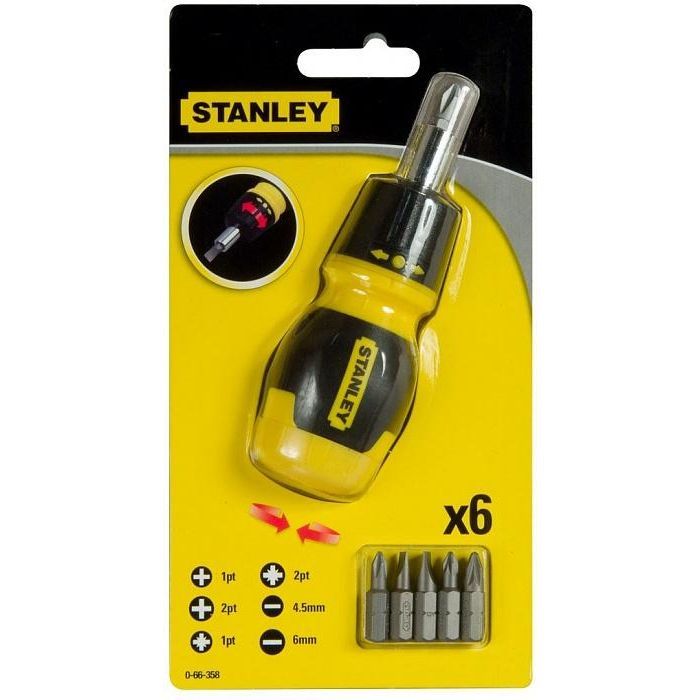 Набор отверток Stanley Multibit Stubby, реверсивная, с 6 сменными битами (0-66-358) изображение 5