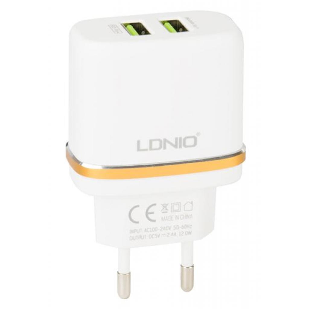 Зарядний пристрій LDNIO DL-AC52 2*USB, 2.4A, White (55414)