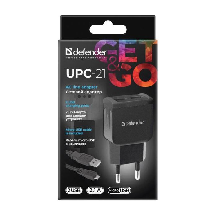 Зарядное устройство Defender UPС-21 2xUSB,5V/2.1А кабель microUSB (83581) изображение 5