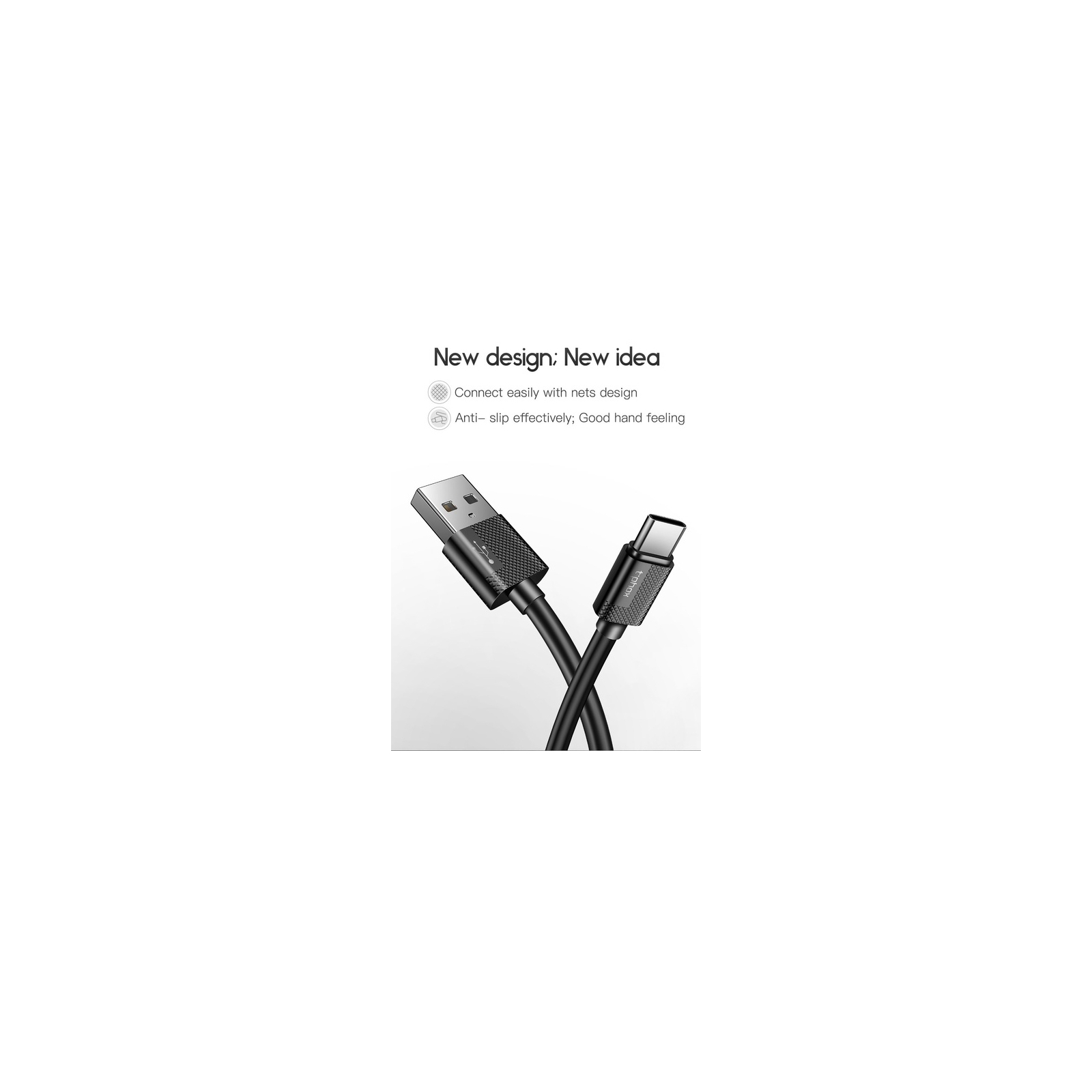 Дата кабель USB 2.0 AM to Type-C 2.0m Nets T-C801 Black T-Phox (T-C801(2) black) изображение 6