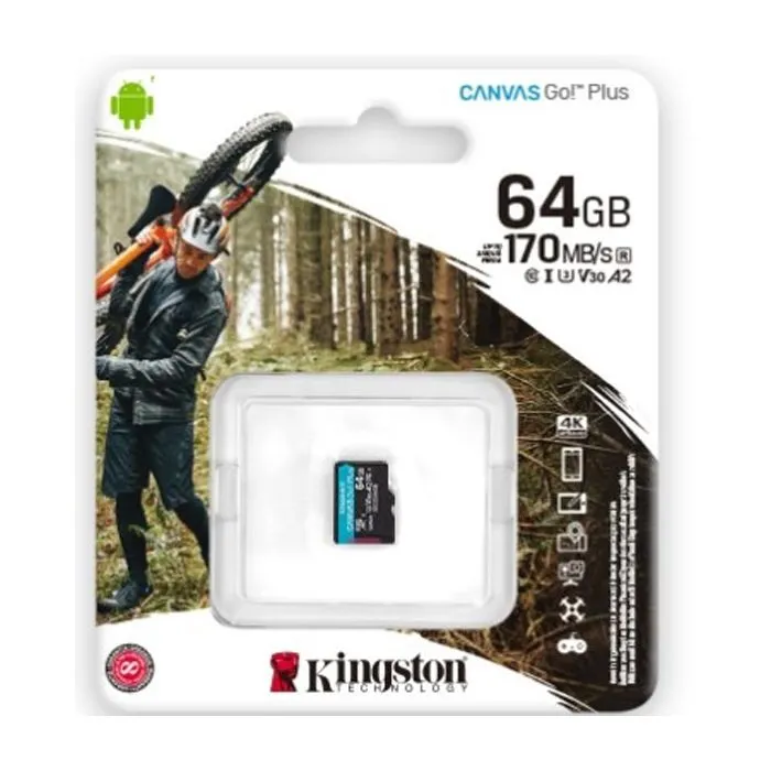Карта памяти Kingston 64GB microSD class 10 UHS-I U3 A2 Canvas Go Plus (SDCG3/64GBSP) изображение 3
