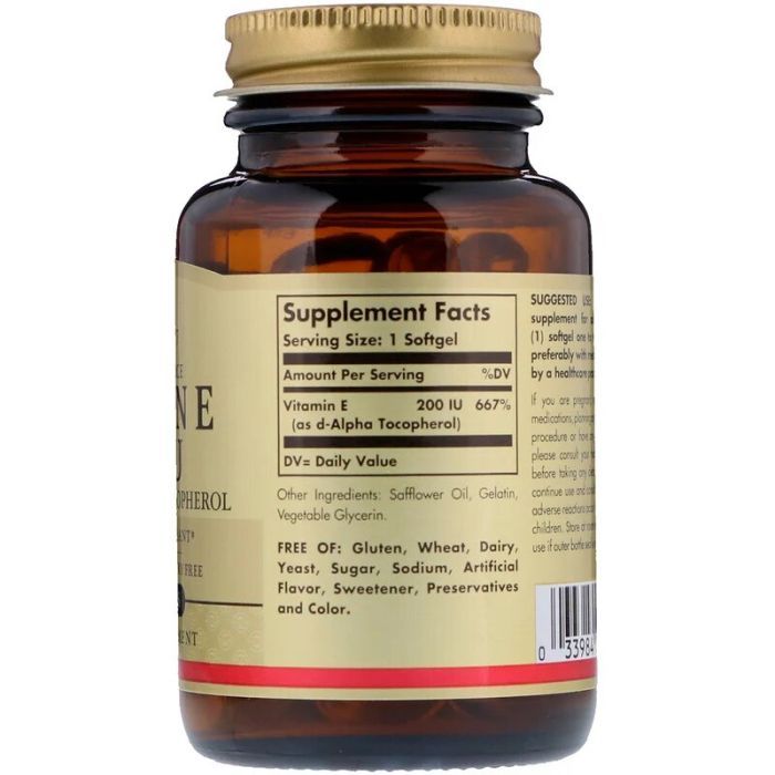 Витамин Solgar Витамин E, 200 МЕ, Vitamin E 200 IU, 100 желатиновых капсул (SOL-03481) изображение 2