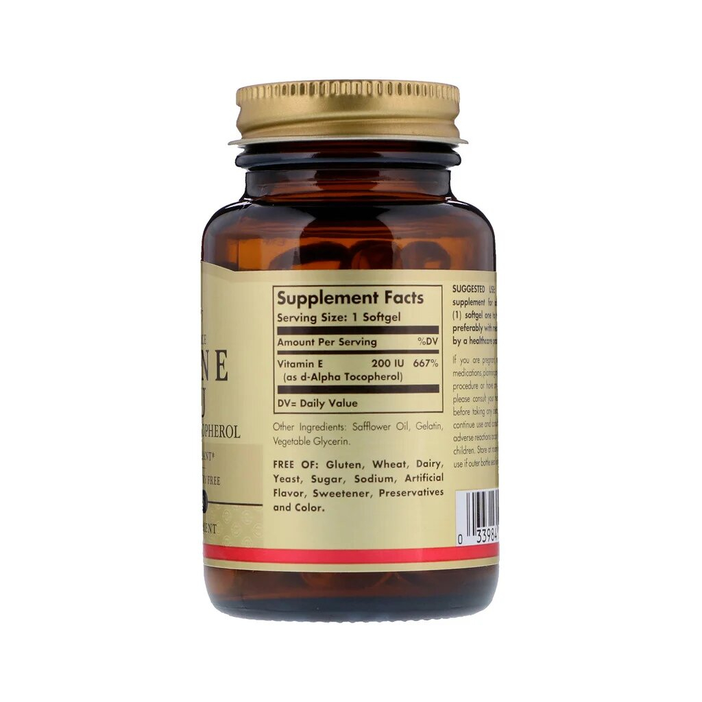 Вітамін Solgar Вітамін E, 200 МE, Vitamin E 200 IU, 100 желатинових капсул (SOL-03481) зображення 2