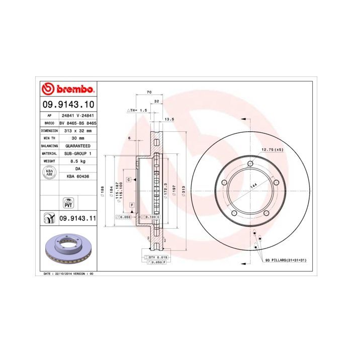 Гальмівний диск Brembo 09.9143.11