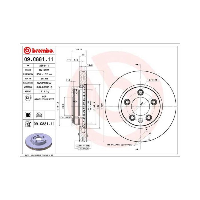 Гальмівний диск Brembo 09.C881.11