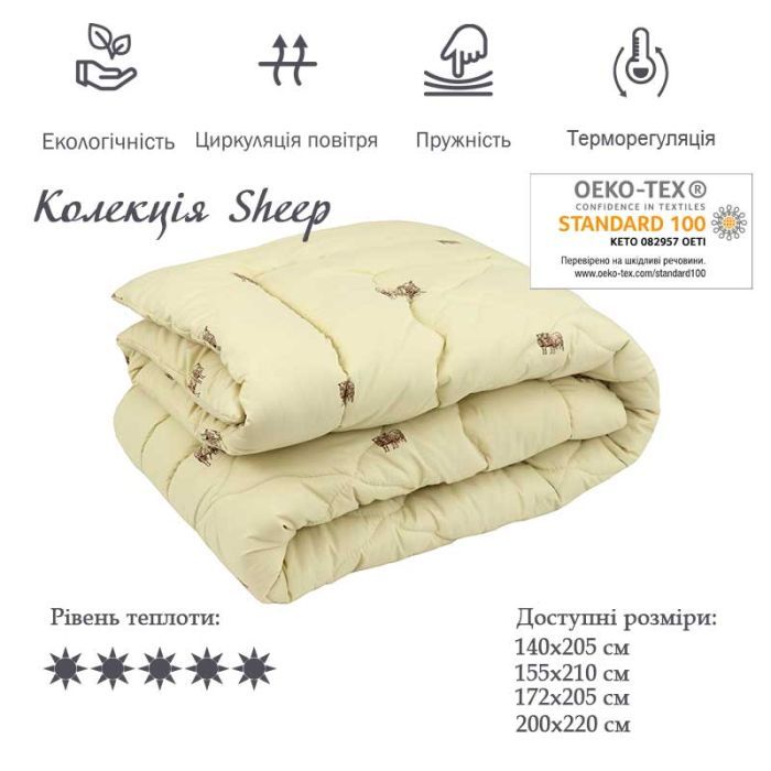 Одеяло Руно Шерстяное Комфорт плюс Sheep в микрофибре 155х210 см (317.52ШК+У_Sheep) изображение 3