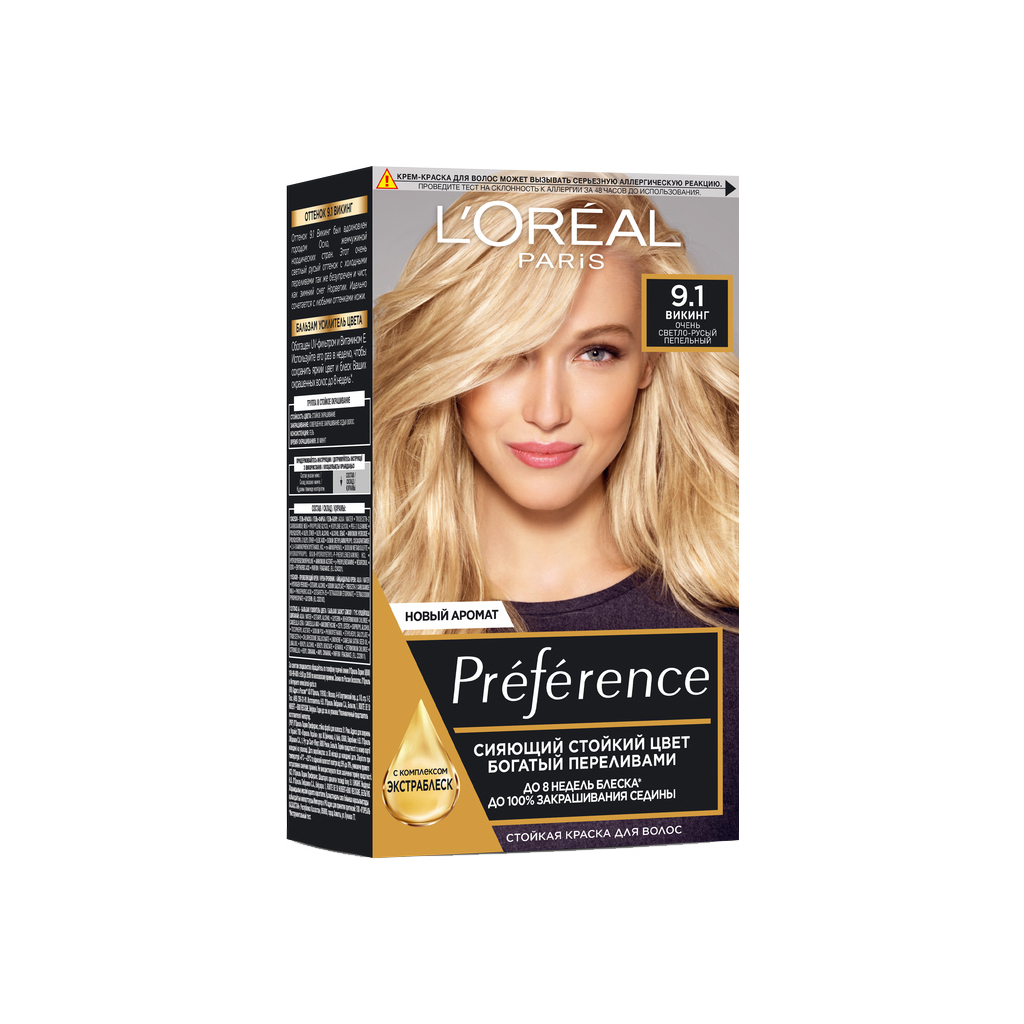 Краска для волос L'Oreal Paris Preference 9.1 - Очень светло-русый пепельный (3600520248837)