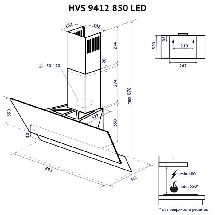 Витяжка кухонна Minola HVS 9412 WH 850 LED зображення 12