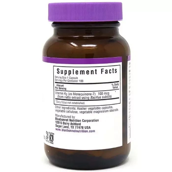 Витамин Bluebonnet Nutrition Витамин K2 100 мкг, Vitamin K2, 100 вегетарианских капсул (BLB0653) изображение 2