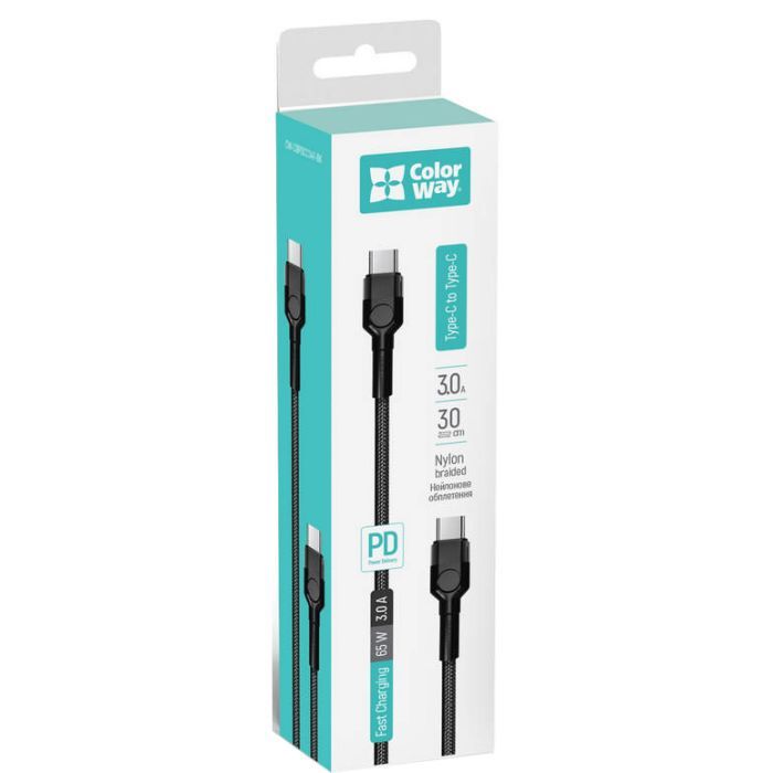 Дата кабель USB-C to USB-C 0.3m 3А black ColorWay (CW-CBPDCC054-BK) зображення 7