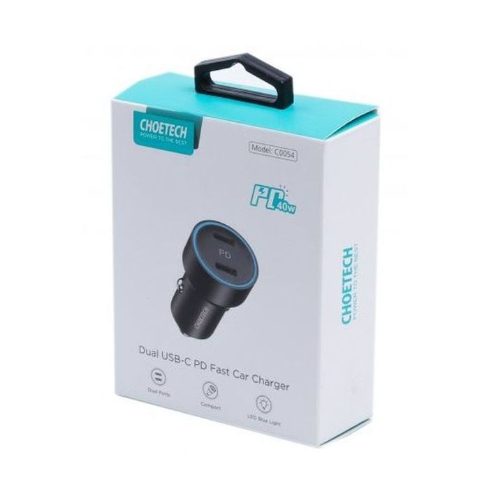 Зарядний пристрій Choetech car 2хUSB-C 40W PD black (С0054-BK) зображення 4