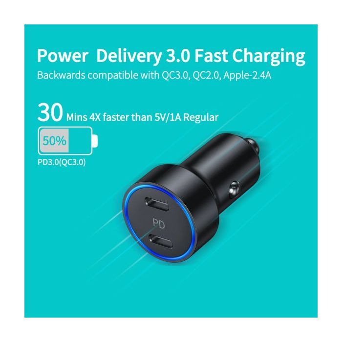 Зарядний пристрій Choetech car 2хUSB-C 40W PD black (С0054-BK) зображення 6