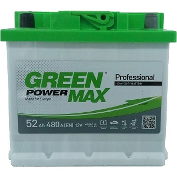 Аккумулятор автомобильный GREEN POWER MAX 52Ah (+/-) (480EN) (22379)