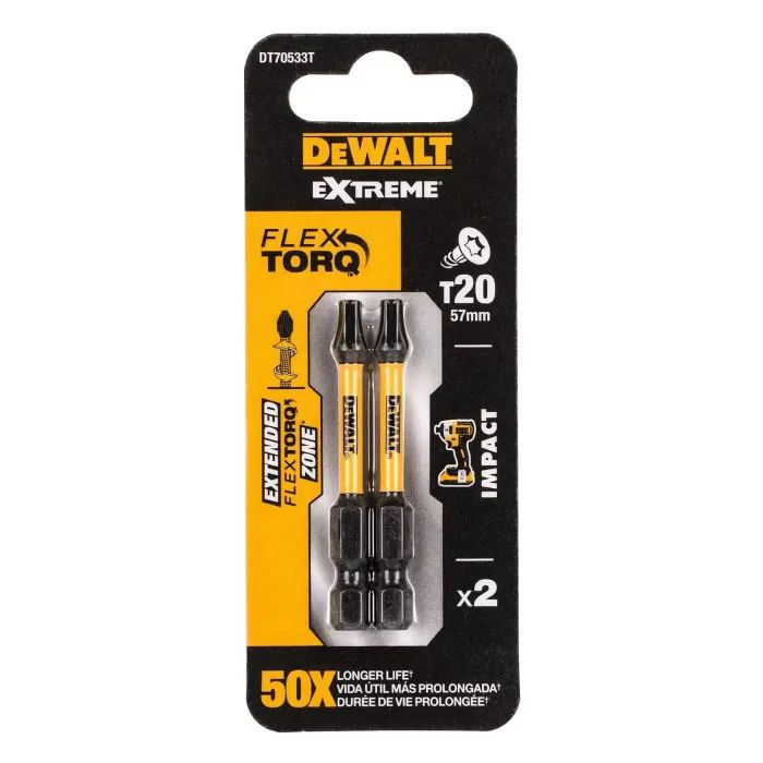 Набор бит DeWALT IMPACT TORSION, ударные, Т20, L=57 мм, 2 шт (DT70533T)