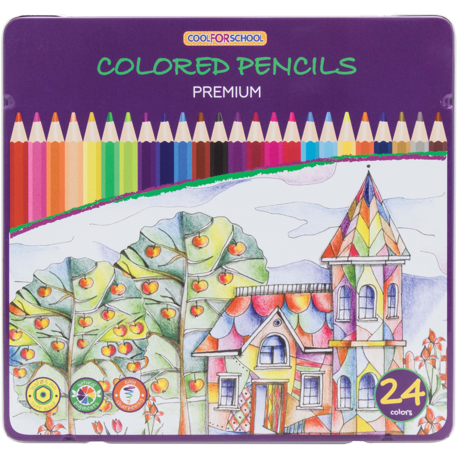 Карандаши цветные Cool For School Premium, шестигранные, 24 цвета (CF15174)