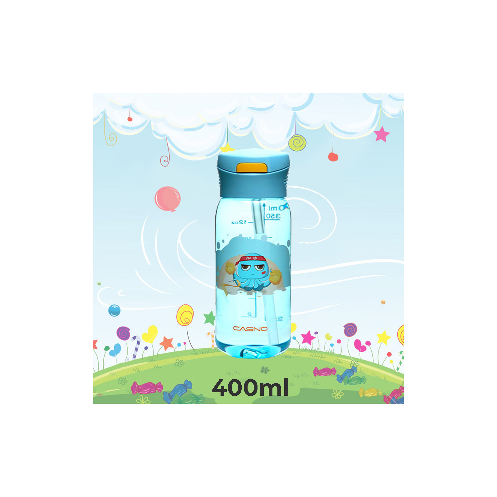 Бутылка для воды Casno 400 мл KXN-1195 Синя восьминіг з соломинкою (KXN-1195_Blue) изображение 2