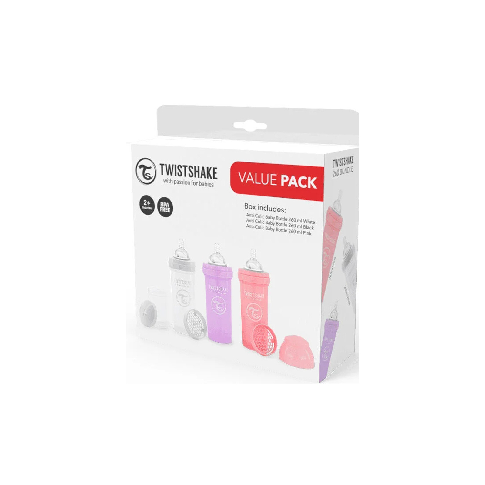 Набір для годування новонароджених Twistshake Value Pack Pink із трьох антиколікових пляшечок 260 мл (78845) зображення 2