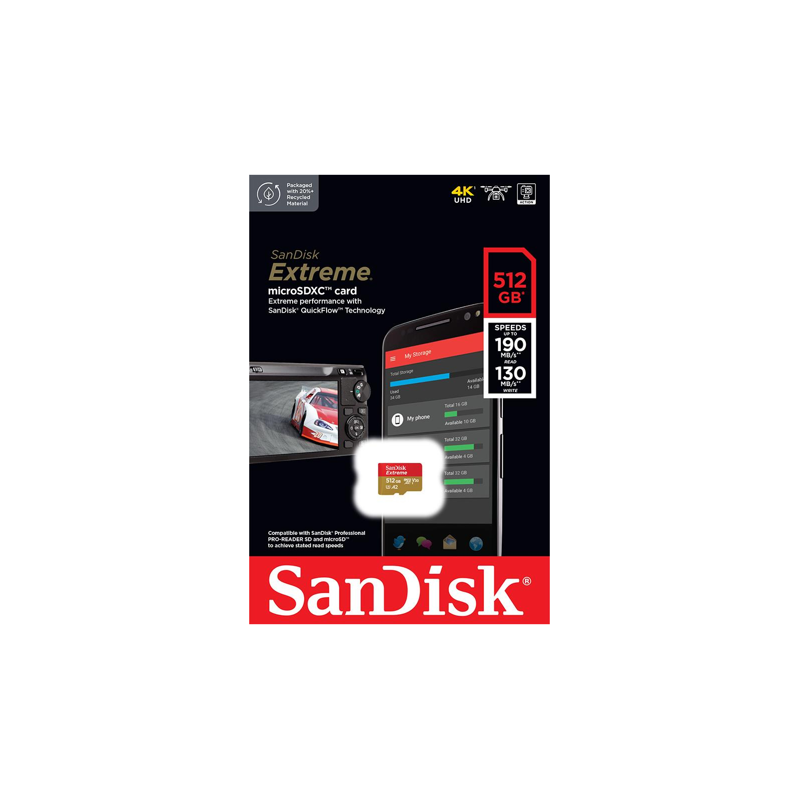 Карта памяти SanDisk 512GB microSD class 10 UHS-I U3 V30 Extreme (SDSQXAV-512G-GN6MN) изображение 2