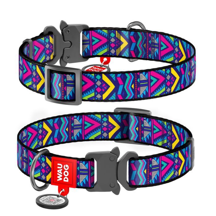 Ошейник для животных WAUDOG Nylon с QR паспортом "Инди" металлическая пряжка-фастекс M (5067)