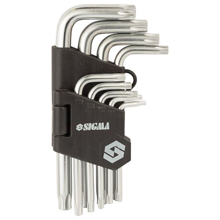 Ключ Sigma набір TORX 9шт T10-T50 CrV, короткі з отвором (4022211) зображення 2