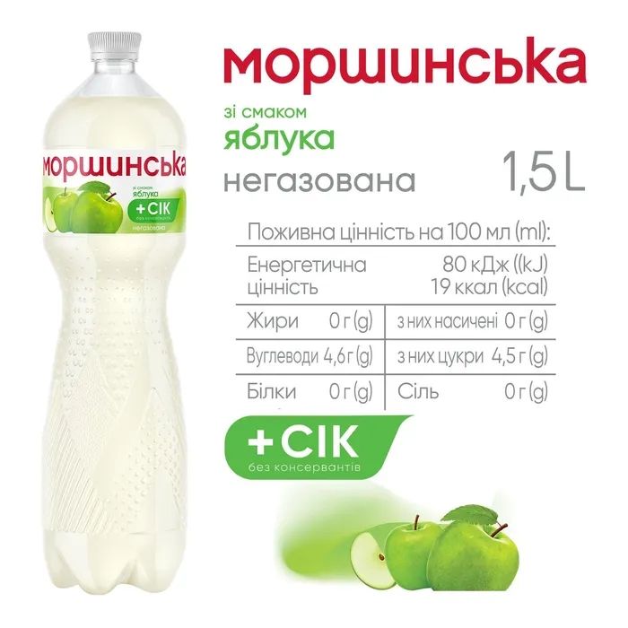 Напиток Моршинська сокосодержащий негазированный со вкусом яблоки 1.5 л (4820017002608) изображение 4
