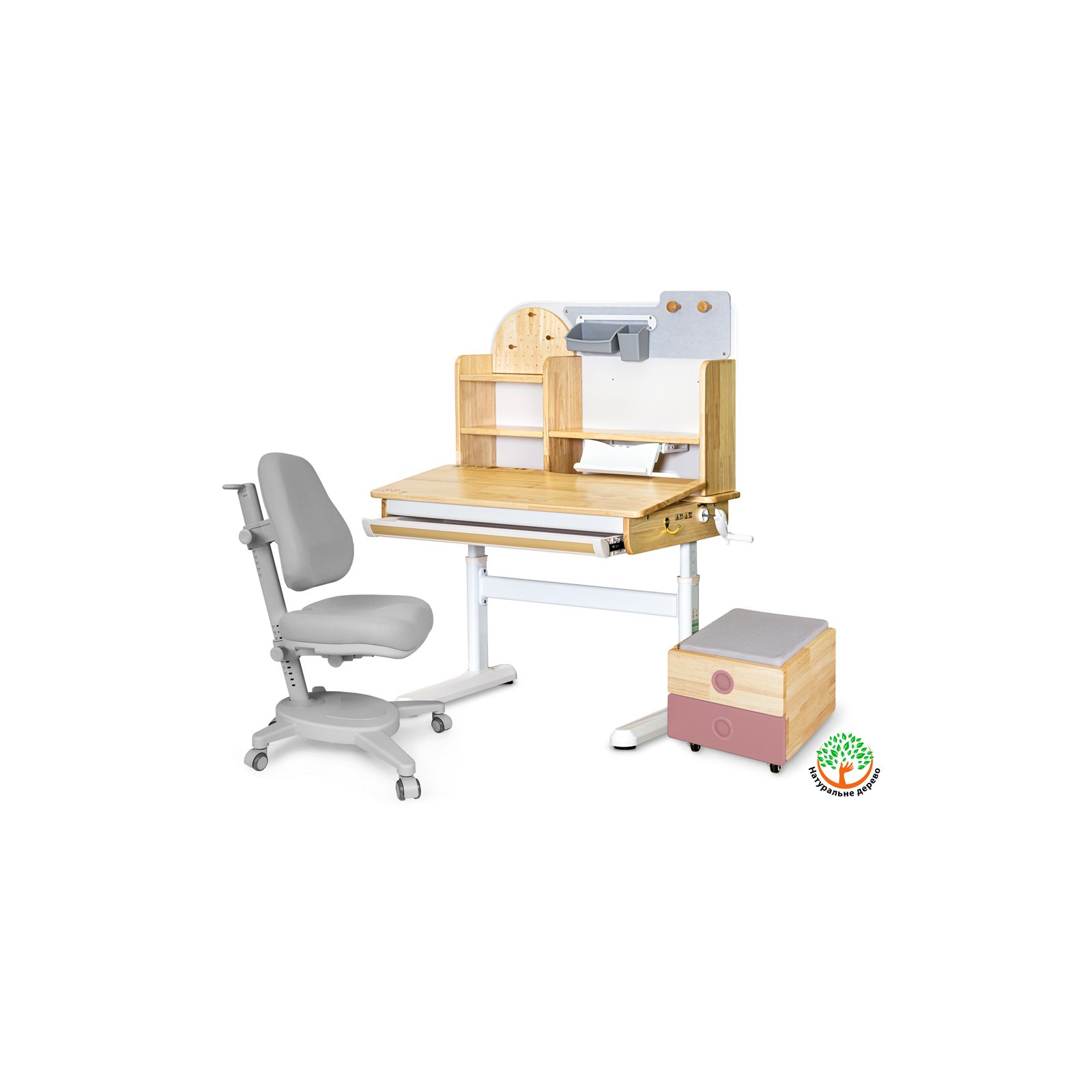 Парта с креслом Mealux Timberdesk S (парта+кресло+тумба) (BD-685 S+ box BD 920-2 PN+Y-110 G)
