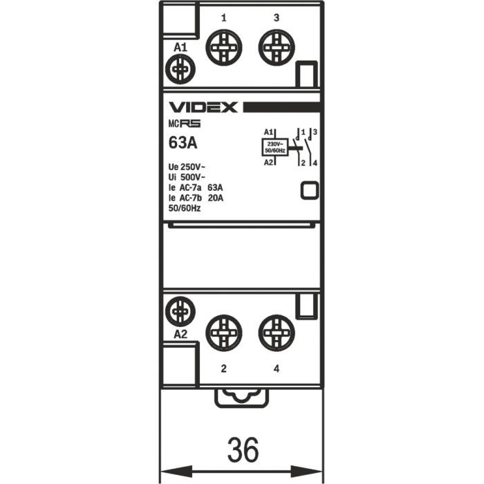 Контактор Videx 2п 63А 2НВ VF-RS-MC2O-63 RESIST изображение 5
