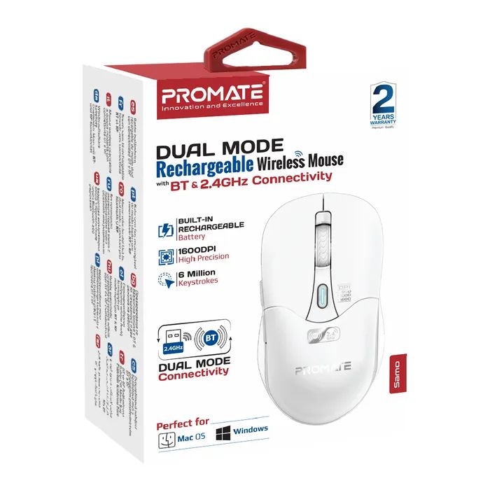 Мышка Promate Samo Wireless/Bluetooth White (samo.white) изображение 2