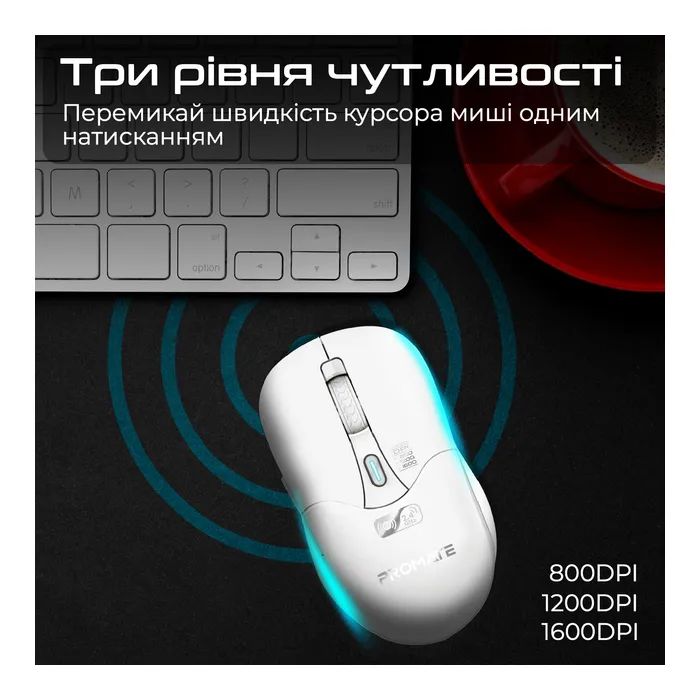 Мышка Promate Samo Wireless/Bluetooth White (samo.white) изображение 4