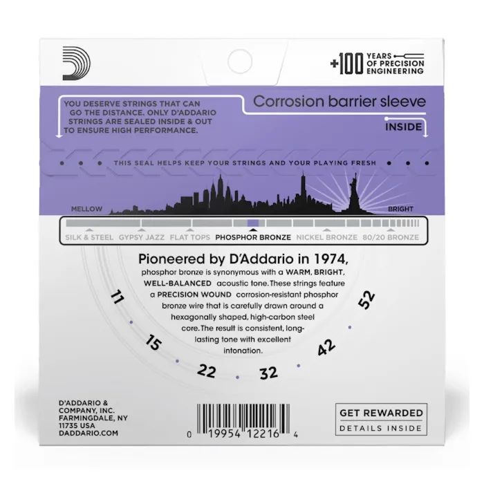 Струны для гитары D'Addario Phosphor Bronze Custom Light (11-52) (EJ26) изображение 3
