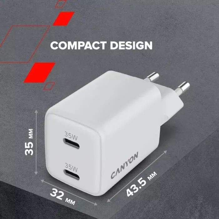 Зарядний пристрій Canyon CU35CC GaN 35W 2xPD EU White (CNS-CUW35CC) зображення 9