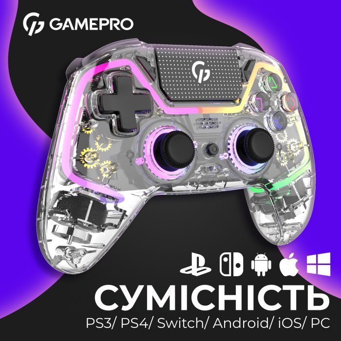 Геймпад GamePro GPS13W BT 5.3/USB/PC/iOS/Android/PS3/PS4 RGB White (GPS13W) изображение 3