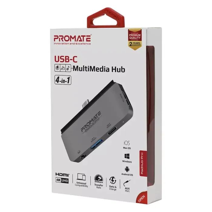 Концентратор Promate USB Hub 4 ports padhub-pro.grey (padhub-pro.grey) зображення 2