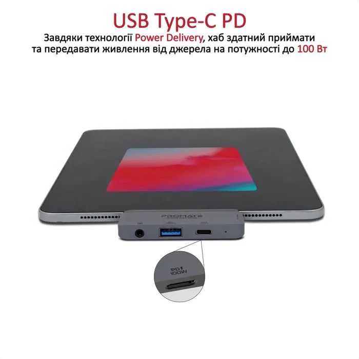 Концентратор Promate USB Hub 4 ports padhub-pro.grey (padhub-pro.grey) зображення 3
