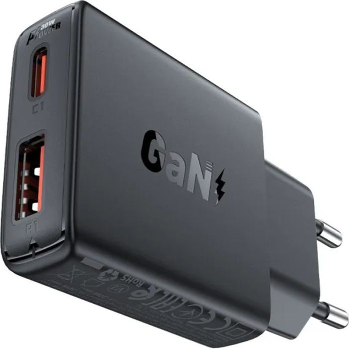 Зарядное устройство Acefast 2xUSB 30W (USB-C+USB-A) Gan A69 ultra-thin Fast Charger Black (6974316282709) изображение 2