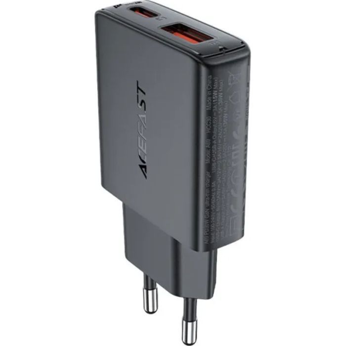 Зарядное устройство Acefast 2xUSB 30W (USB-C+USB-A) Gan A69 ultra-thin Fast Charger Black (6974316282709) изображение 3