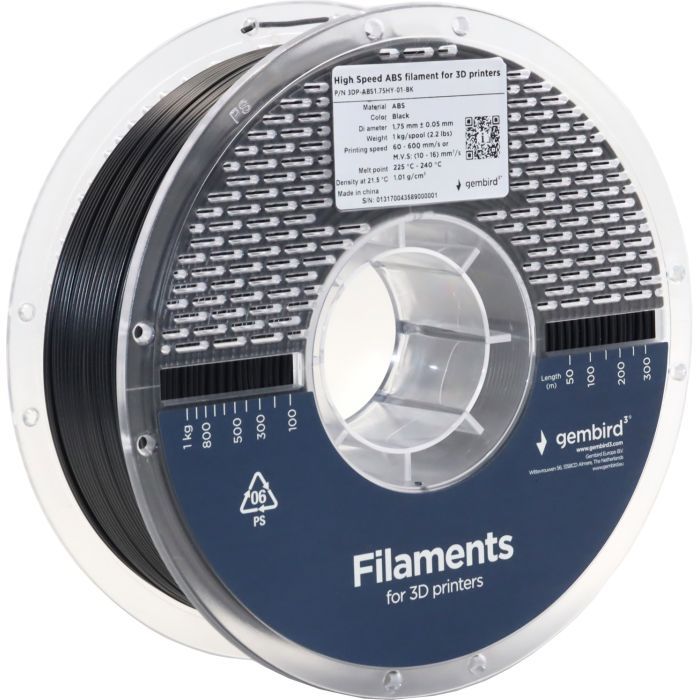 Пластик для 3D-принтера Gembird ABS High Speed, 1.75 мм, 1kg, black (3DP-ABS1.75HY-01-BK) зображення 2