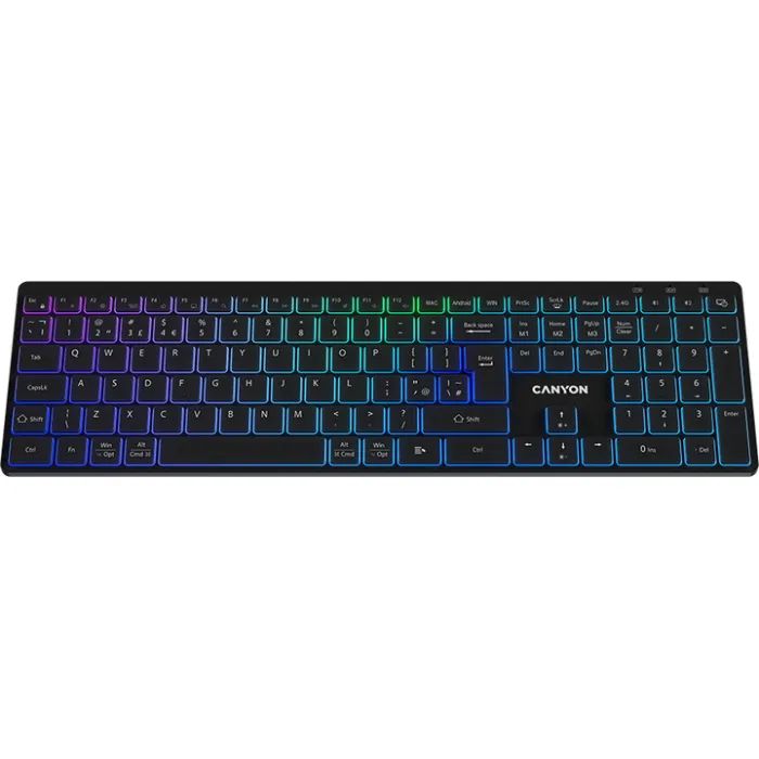 Клавіатура Canyon HKB-W11 Slim Dual Mode Wireless/Bluetooth RGB UA Grey (CNS-HBTK11G) зображення 3