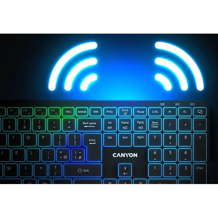 Клавіатура Canyon HKB-W11 Slim Dual Mode Wireless/Bluetooth RGB UA Grey (CNS-HBTK11G) зображення 6