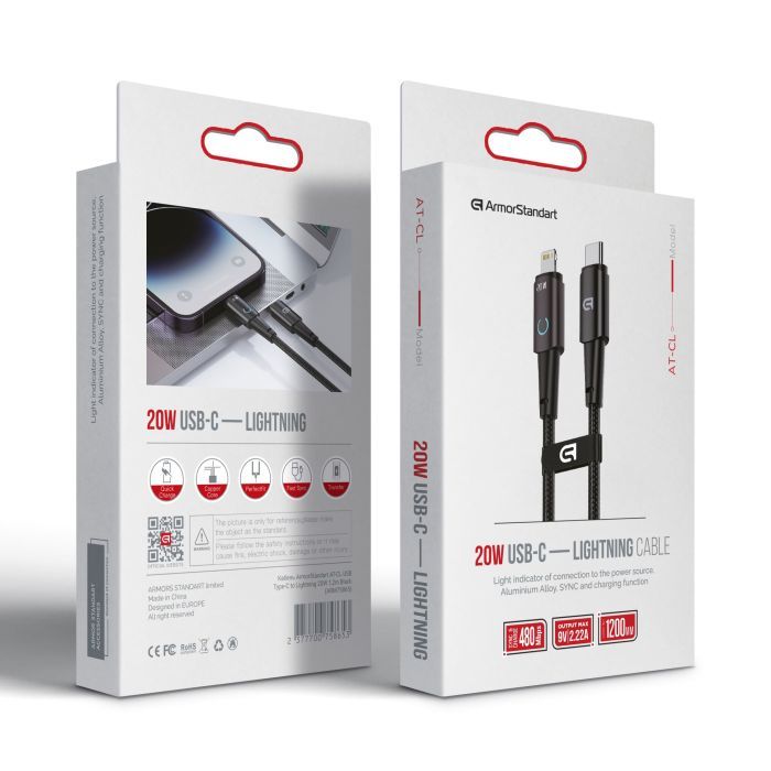 Дата кабель USB-C to Lightning 1.2m 20W black Armorstandart (ARM75865) зображення 2