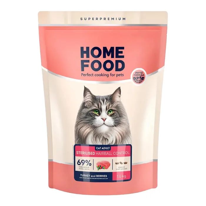 Сухий корм для кішок Home Food Hairball control For sterilised з індичкою та ягодами 1.6 кг (4820235020873)
